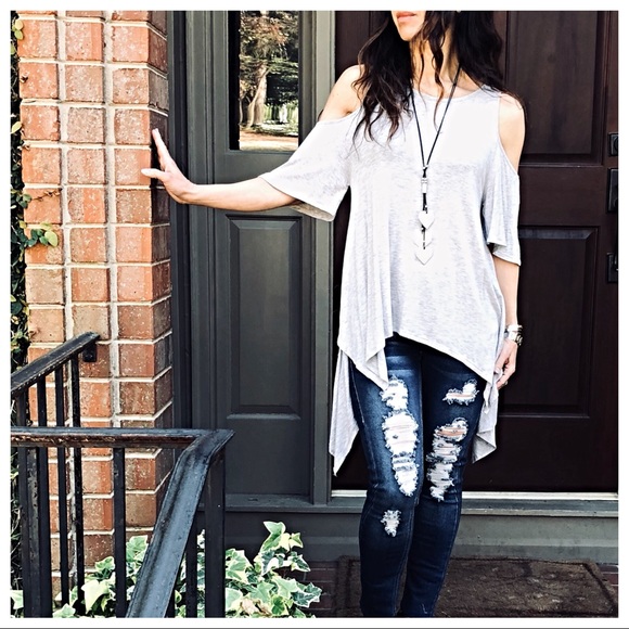 Heather grey asymmetrical cold shoulder tunic - Picture 8 of 8